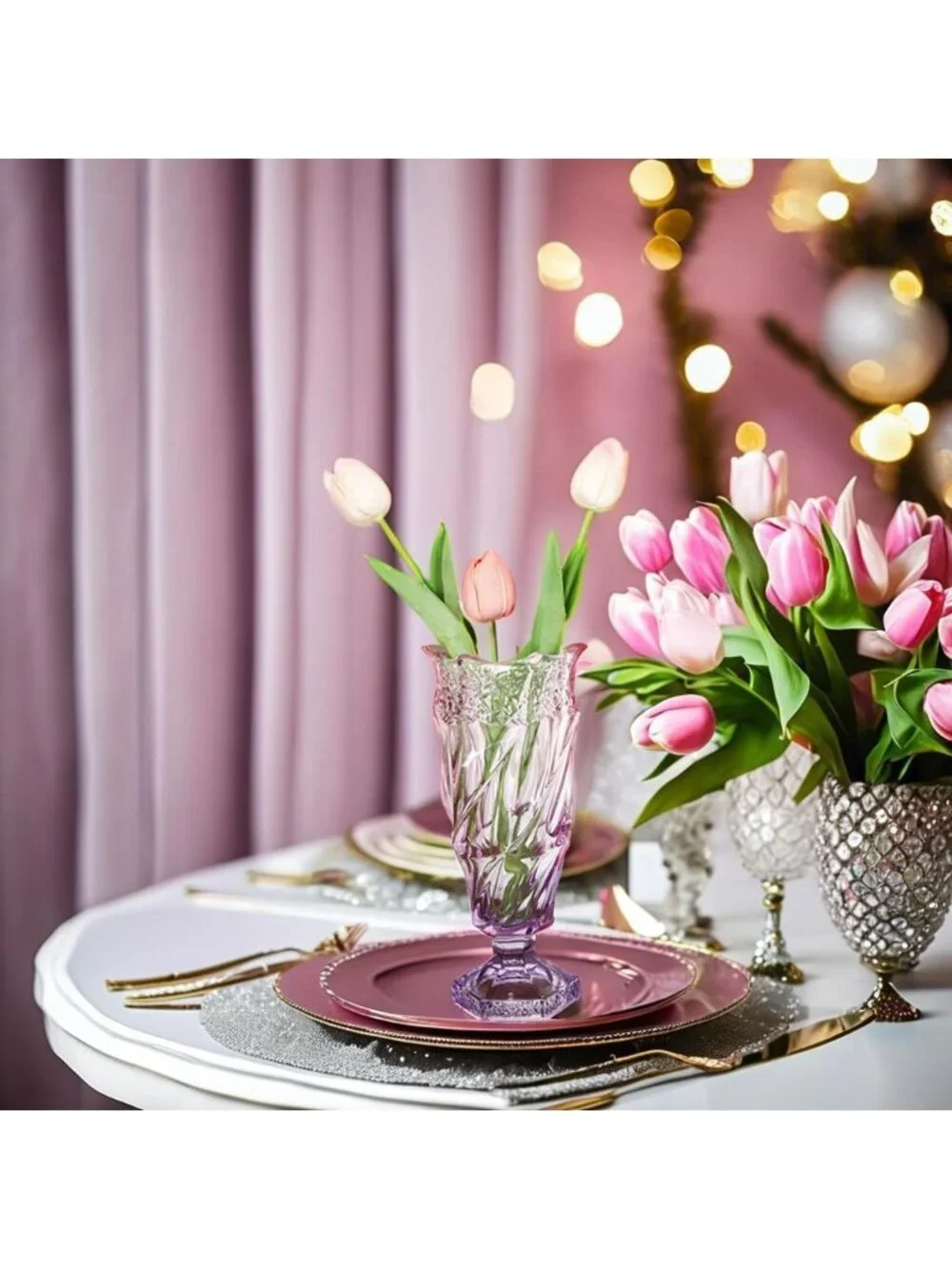 9.5 Inch Purple Pink Glass Flower Vase Bohemian Style For Centerpieces Home Dec